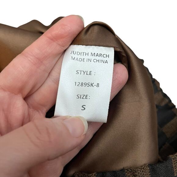 Judith March Checkered Plaid Wrap Mini Skirt Small Woven Fringe Brown Preppy - Picture 9 of 10